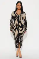 Elegant Black Collared Sweater Midi Dress with Long Sleeves & Front Slit