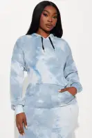 Tie Dye Hooded Maxi Dress with Long Sleeves & Front Pocket – Stretchy & Unique Design (Blue/Combo)(Blue/combo,XS)