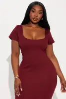 Chic Scoop Neck Mini Dress with Back Slit & Zipper - Black & Wine(Wine,XS)