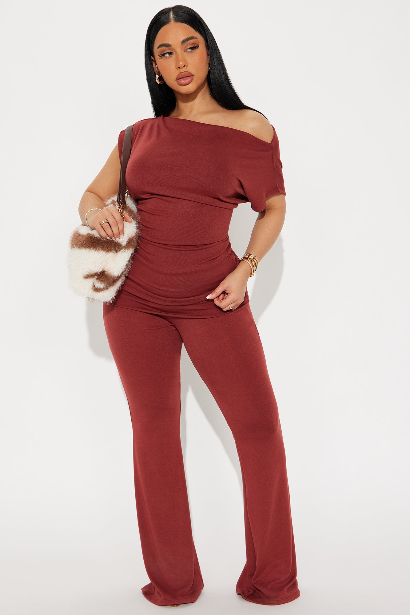 Cozy Smiley Face Sweater & Wide Leg Pant Set - Stretchy & Comfortable