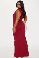 DarkRed Ponte Mock Neck Cap Sleeve Ruched Maxi Dress with Hidden Back Zipper(DarkRed,XS)
