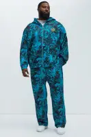 Full-Zip Front Graffiti Print Hoodie Casual Streetwear Blue Pullover(Blue,S)