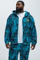 Full-Zip Front Graffiti Print Hoodie Casual Streetwear Blue Pullover(Blue,S)