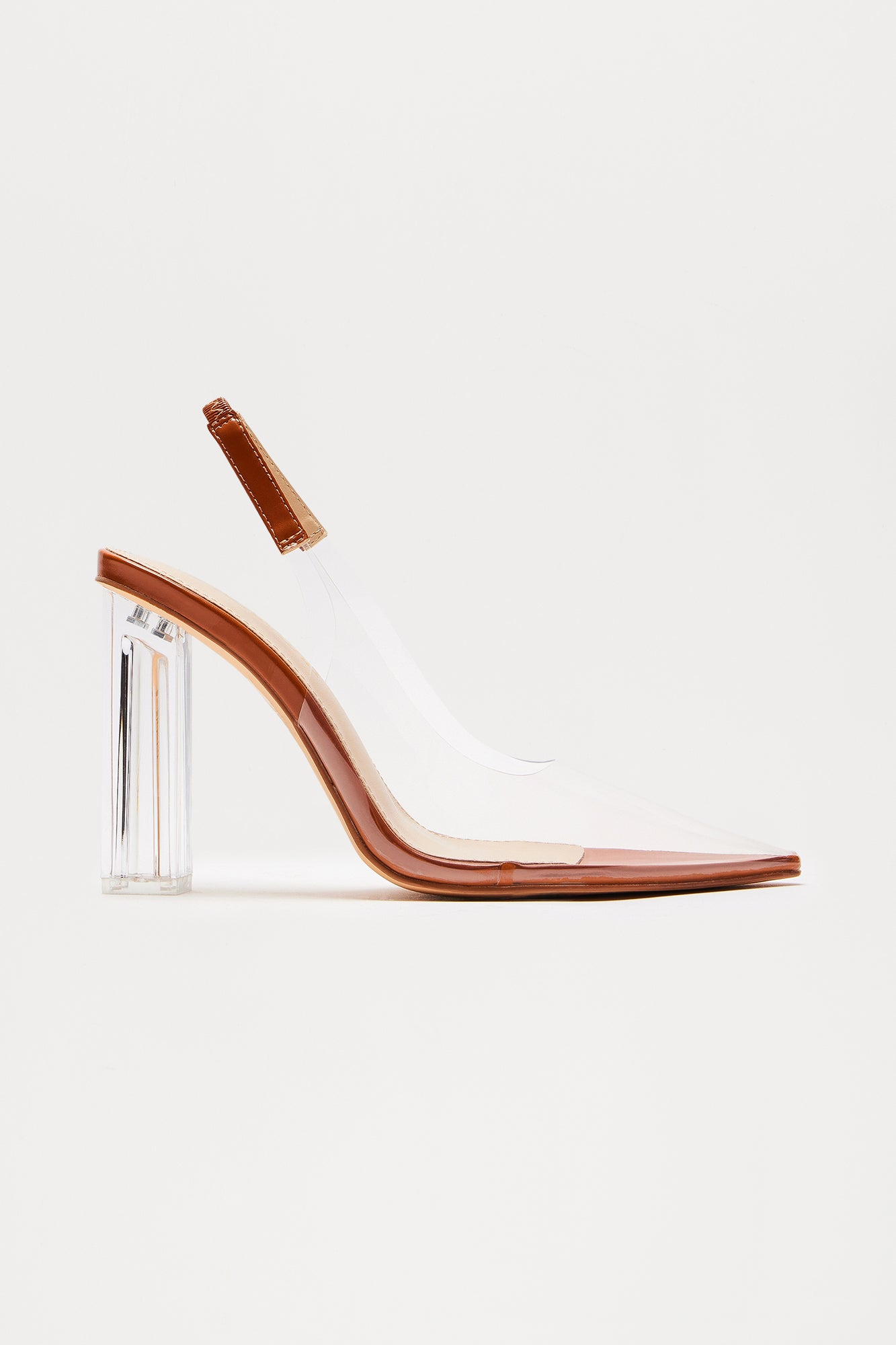 Sexy 4.5 Ultra High Block Heel Slingback Pumps – Black & Tan PVC Strappy Heels