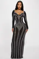 Elegant Black Mesh Gown with Rhinestone Embellishments & Sweetheart Neckline