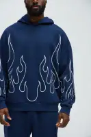 Brown Zip Closure Long Sleeve Casual Hoodie(Navy/combo,S)