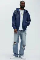 Elastic Waist Drawstring Screen Print Cotton-Polyester Casual Unique Jumpsuit(Navy,S)
