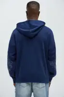 Elastic Waist Drawstring Screen Print Cotton-Polyester Casual Unique Jumpsuit(Navy,S)