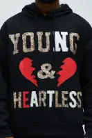 Black Screen Print Casual Long Sleeve Hoodie(Black,S)