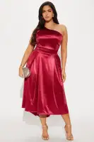 Elegant One Shoulder Tricot Midi Dress with Pocket - Stretchy & Stylish(Wine,XS)