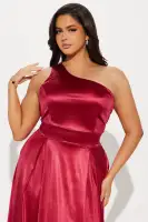 Elegant One Shoulder Tricot Midi Dress with Pocket - Stretchy & Stylish(Wine,XS)