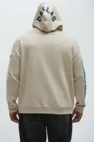 Hooded Drawstring Kangaroo Pocket Sand-colored Jacket(Sand,S)