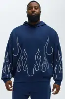 Brown Zip Closure Long Sleeve Casual Hoodie(Navy/combo,S)