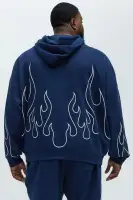 Brown Zip Closure Long Sleeve Casual Hoodie(Navy/combo,S)