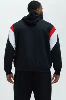 Hooded Drawstring Embroidered Shell Jacket (Red/Black)(Red/Black,S)