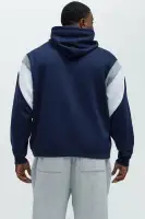 Navy Hooded Drawstring Shell & Lining Blend Imported Jacket(Navy,S)