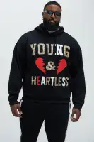 Black Screen Print Casual Long Sleeve Hoodie(Black,S)