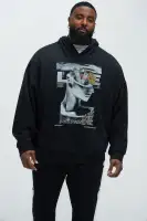 80% Cotton 20% Polyester Black Washed Screen Print Kangaroo Pocket Halter Hoodie Long Sleeve Patchwork Overalls Relaxed & Comfortable(Black Wash,S)