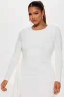 Elegant Long Sleeve High Neck Maxi Dress with Drape Detail - Available in Black & White(White,XS)