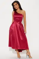 Elegant One Shoulder Tricot Midi Dress with Pocket - Stretchy & Stylish