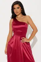 Elegant One Shoulder Tricot Midi Dress with Pocket - Stretchy & Stylish(Wine,XS)