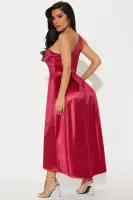 Elegant One Shoulder Tricot Midi Dress with Pocket - Stretchy & Stylish(Wine,XS)