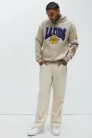 Drawstring Hood Long Sleeve Ribbed Cuff Hem Printed Hoodie(Sand,S)