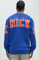 Crew Neck Long Sleeve Ribbed Cuff Hem Printed Royal Top