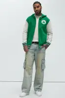 Kelly Green Hooded Drawstring Long Sleeve Front Zip Ribbed Cuff Jacket(Kelly Green,S)