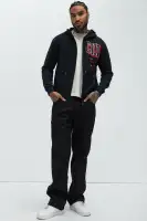 Hooded Long Sleeve Drawstring Front Zipper Closure Shell 60% Cotton 40% Polyester Jacket(Black,S)