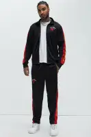 Mock Neck Front Zipper Polyester Track Pants(Black,S)