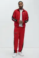 Chic Mock Neck Front Zipper Closure Overalls with Track Pants 100% Polyester imports(Red,S)