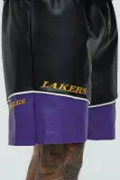 Elastic Waist Drawstring Faux Leather Jumpsuit(Black/Purple,S)