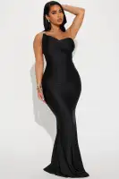 Elegant One-Shoulder Sleeveless Embellished Top – Royal & Black Stretch Shell (88% Polyester, 12% Spandex)