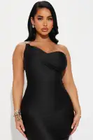 Elegant One-Shoulder Sleeveless Embellished Top – Royal & Black Stretch Shell (88% Polyester, 12% Spandex)(Black,XS)