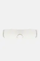 Clear Shield Frame Rimless Rhinestone Trim Cut Out Temple Sunglasses(Clear,OS)