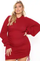 Elegant Burgundy Mock Neck Top with Ruched Sides & Pleated Sleeves – Stretchy Polyester-Spandex Blend(Burgundy,XS)