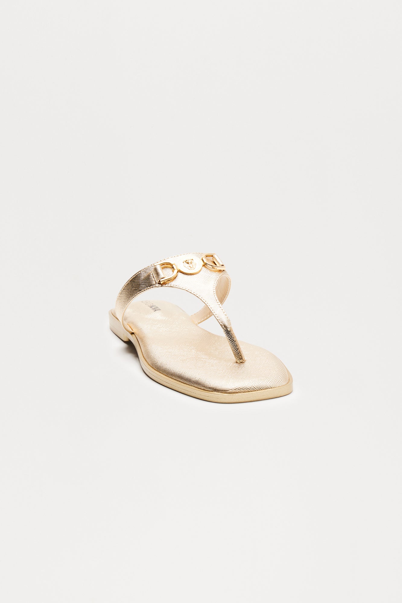 Stylish Black & Gold Square Toe Flat Sandals - Imported Flip Flops with Hardware Detail