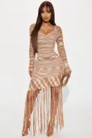 Stylish Fringe Sweater Mini Dress - High Neck, Long Sleeves, Asymmetric Hem - Multi Color Options
