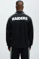 Ribbed Neckline Contrast Trim Front Snap Closure Las Vegas Raiders Embroidered Chenille Patchwork Long Sleeve Ribbed Cuff Hem Jacket(Black,S)