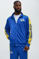 Ribbed Neckline Contrast Trim Full Snap Closure Los Angeles Rams Patches Embroidered Chenille Detail Long Sleeve Jacket