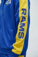 Ribbed Neckline Contrast Trim Full Snap Closure Los Angeles Rams Patches Embroidered Chenille Detail Long Sleeve Jacket(Royal,S)
