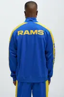 Ribbed Neckline Contrast Trim Full Snap Closure Los Angeles Rams Patches Embroidered Chenille Detail Long Sleeve Jacket(Royal,S)