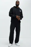 Elastic Waist Side Drawstring Casual Black Polyester Jumpsuit(Black,S)
