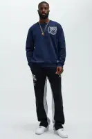 Crew Neck Long Sleeve Screen Print Navy Cotton Polyester Imported Top(Navy,S)