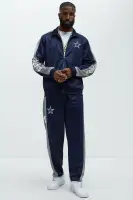 Mock Neck Front Zip Navy Track Pants(Navy,S)