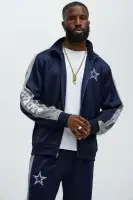 Mock Neck Front Zip Navy Track Pants(Navy,S)