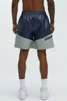 Navy Elastic Waist Drawstring Polyurethane Jumpsuit(Navy,S)
