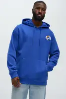 Hooded Quarter Zip LA Rams Patchwork Colorblock Sleeve Graphics Cinchable Drawstring Hem Elastic Cuff Long Sleeve Jacket(Royal,S)