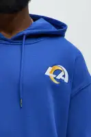 Hooded Quarter Zip LA Rams Patchwork Colorblock Sleeve Graphics Cinchable Drawstring Hem Elastic Cuff Long Sleeve Jacket(Royal,S)